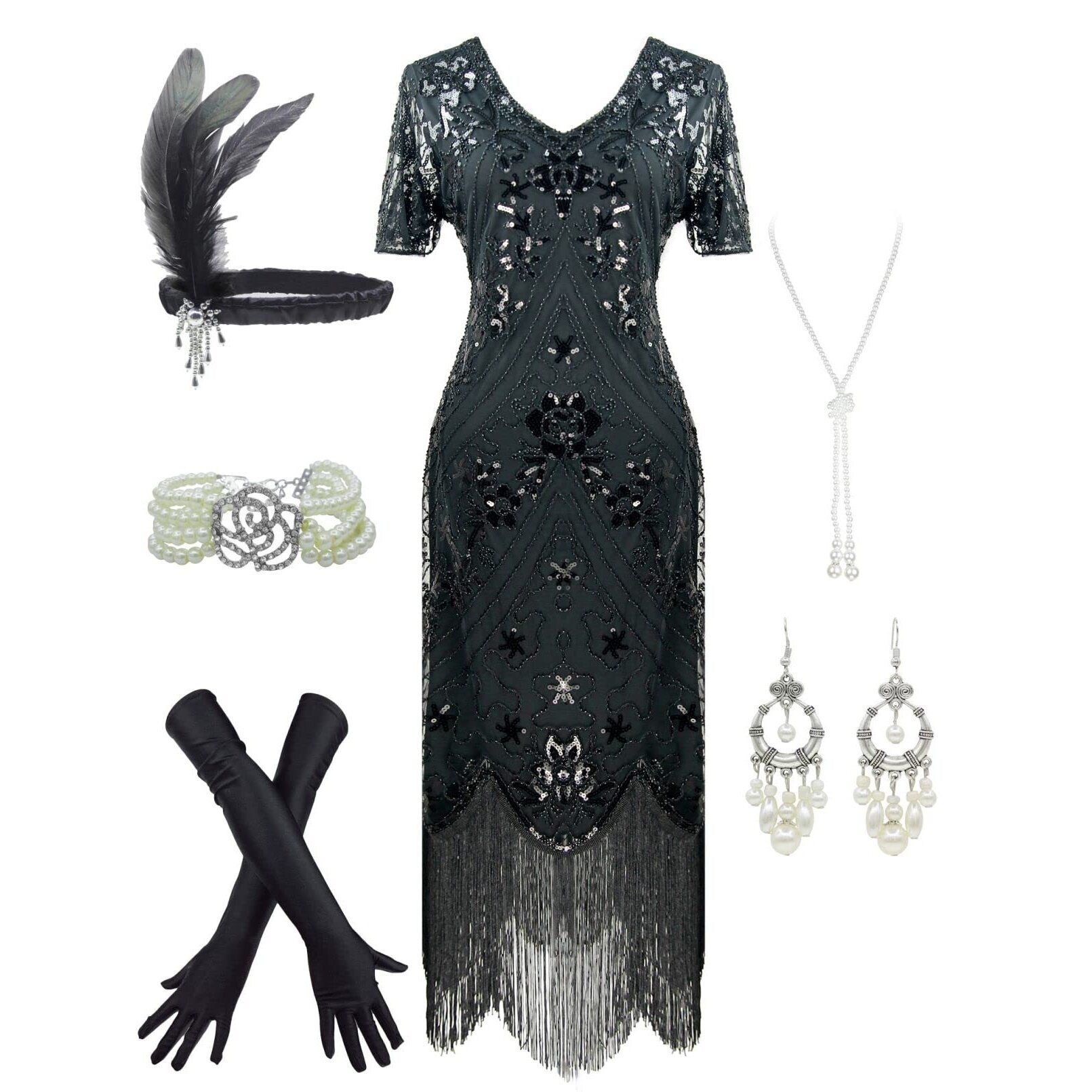 1399 Women's 1920s Sequins Flapper Gatsby Cocktail Dress